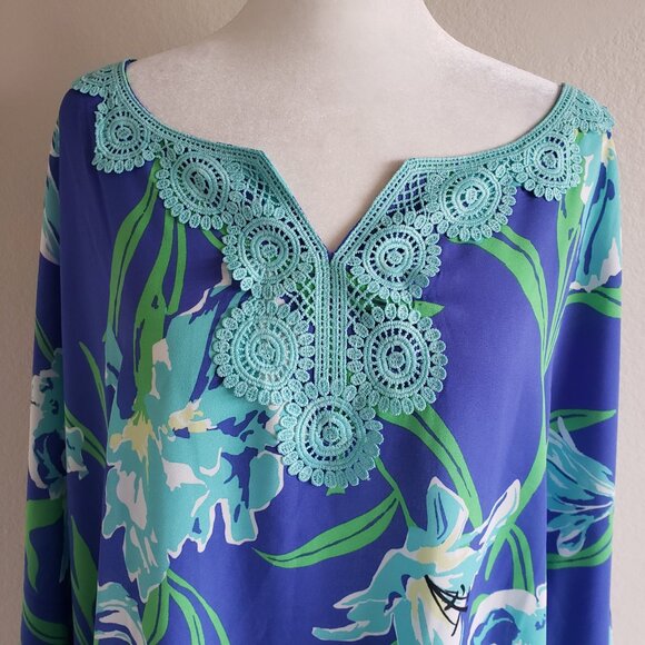 Quacker Factory Top Poncho Cover-Up Bold Floral Tropical Lace Flowy Plus Size 3X - Picture 2 of 6